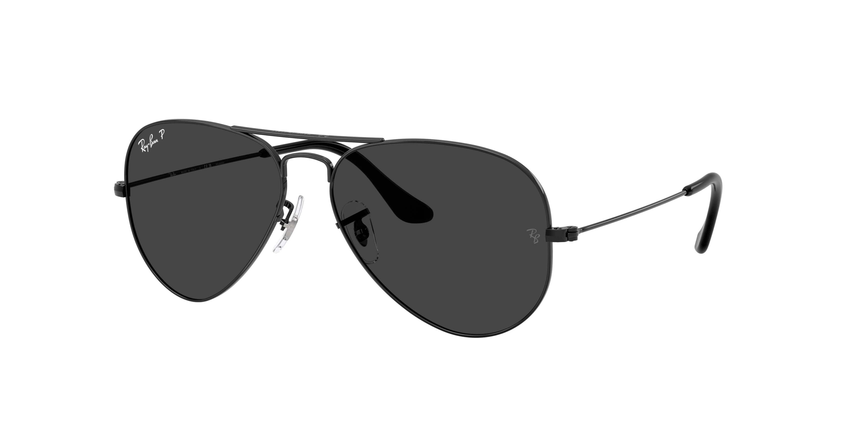 Ray-Ban Aviator Classic Black Polarized Sunglasses - Black - BLACK/GREY